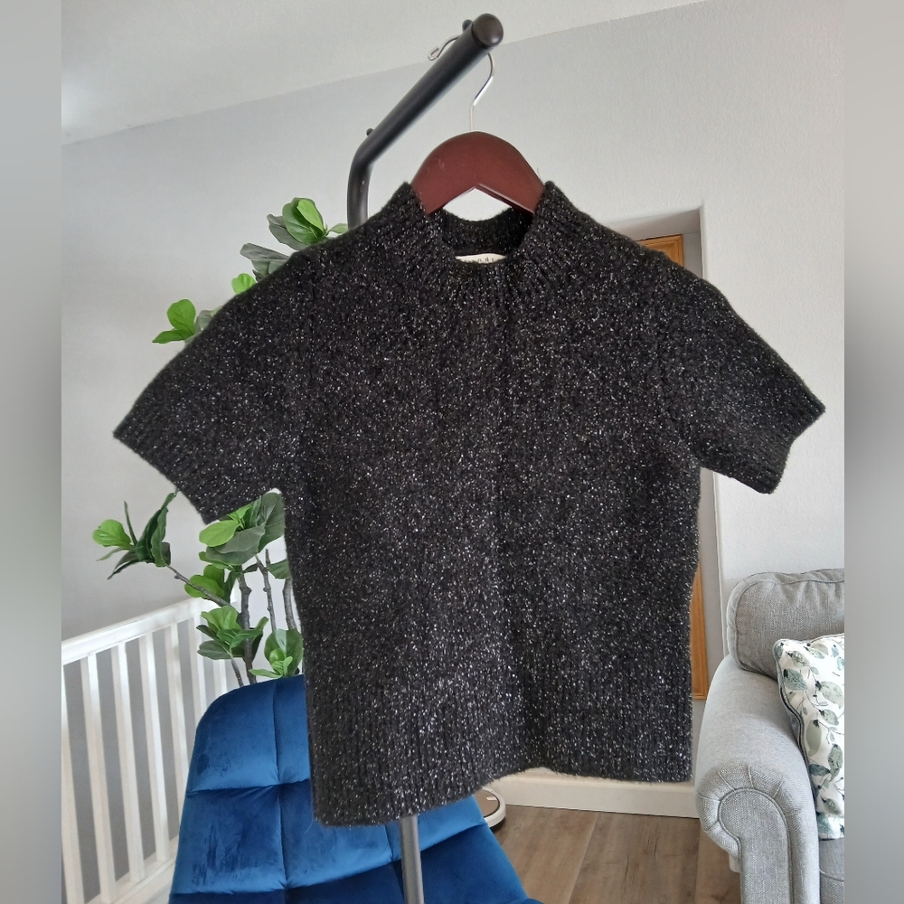 Sandro Paris Black Textured Mettalic Top. Size 1